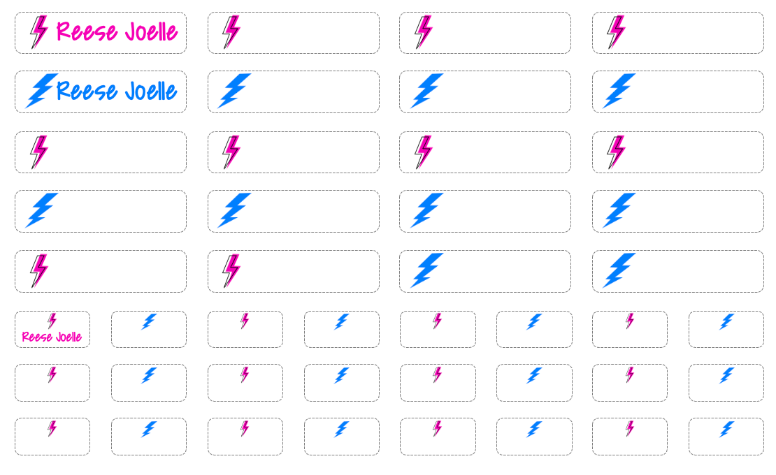 Clothing Labels - pink and blue bolts