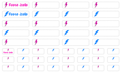 Clothing Labels - pink and blue bolts